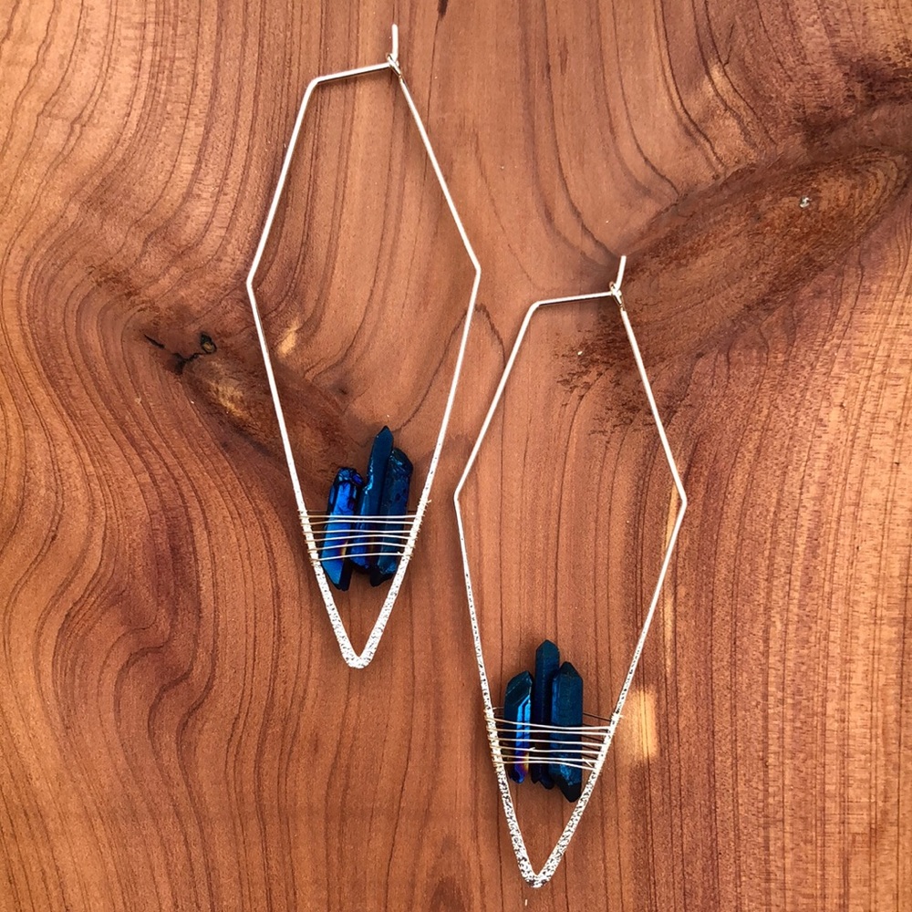 Royal Blue Geode Threader Hoops! - Picture 3 of 5